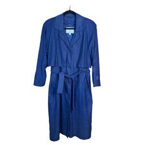 London Fog Womens Petite Trench Coat Size S Navy Blue Belted